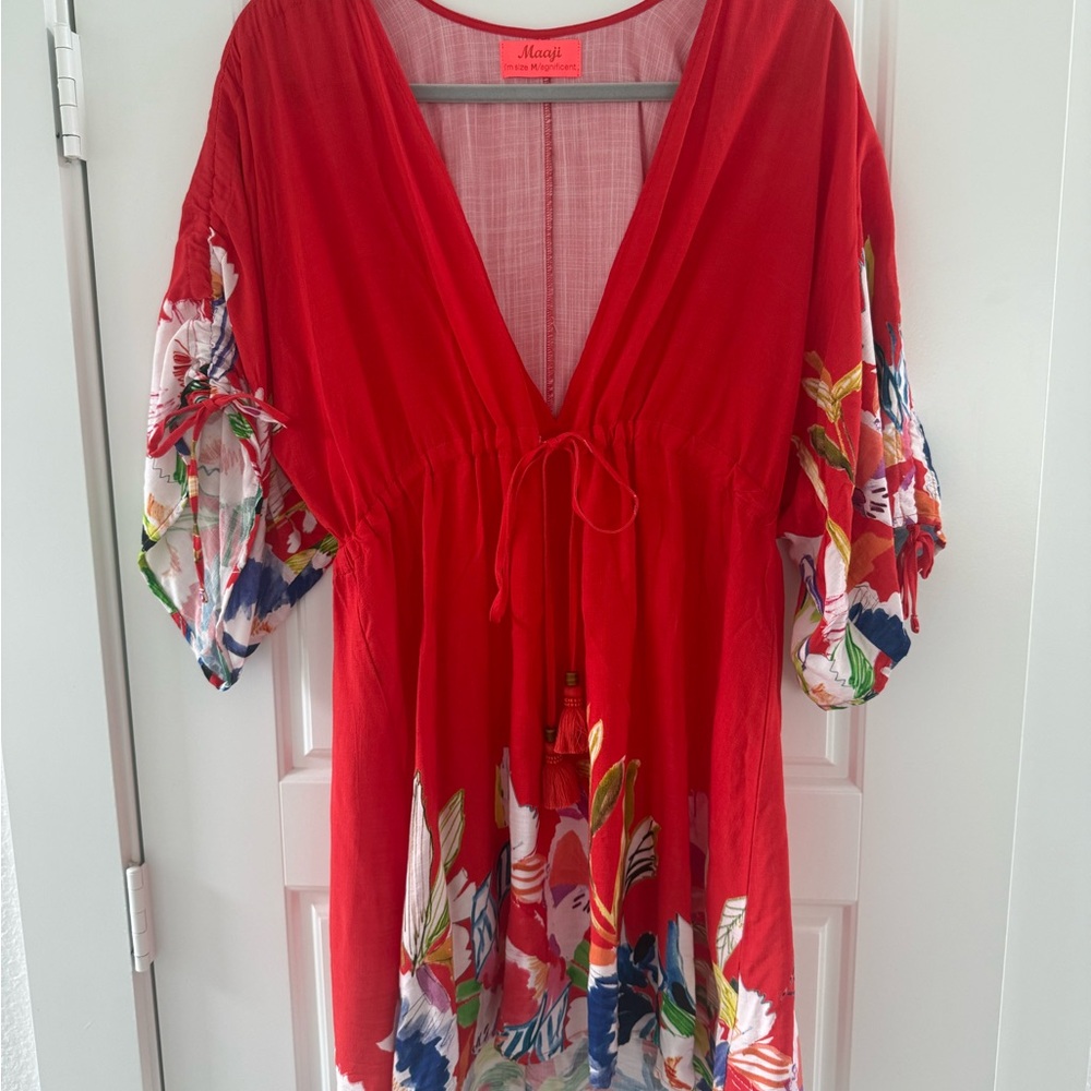 Maaji Red Floral Cover Up with Tie Waist